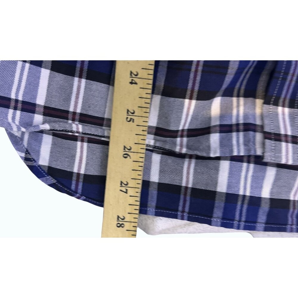 Lacoste Shirt Men's Sm Short Sleeve Button Up Blue Plaid Logo Pocket Regular Fit - Picture 12 of 12